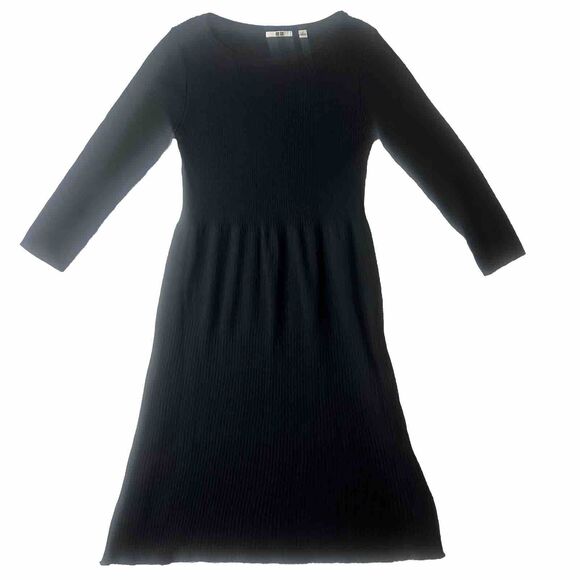 Uniqlo Women’s S Black Sweater Dress Knit Midi Goth Stretch Casual Wool Blend - Picture 1 of 9